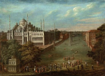 Procesión del Gran Visir en la Plaza del Hipódromo con la Mezquita del Sultán Ahmed, 1737 de Vanmour