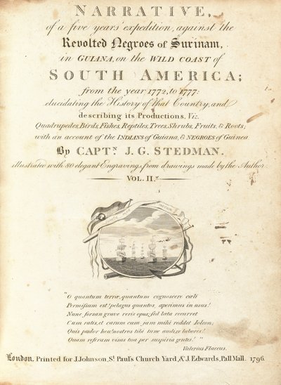 Narrativa de una expedición de cinco años contra los negros sublevados de Surinam, en Guayana, en la costa salvaje de América del Sur (volumen II) de Various Artists, including William Blake, after John Gabriel Stedman