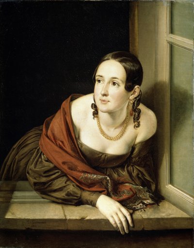 Mujer en una ventana, 1841 de Vasili Andreevich Tropinin