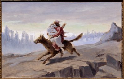 Ivan tsarevich montando el lobo gris (cuento tradicional ruso) - Ivan Tsarevich montando el lobo gris - Obra de Vasili (Vassili) Grigoryevich Perov (1834-1882), óleo sobre papel, finales de 1870-principios de 1880 - Arte ruso de Vasili Grigorevich Perov