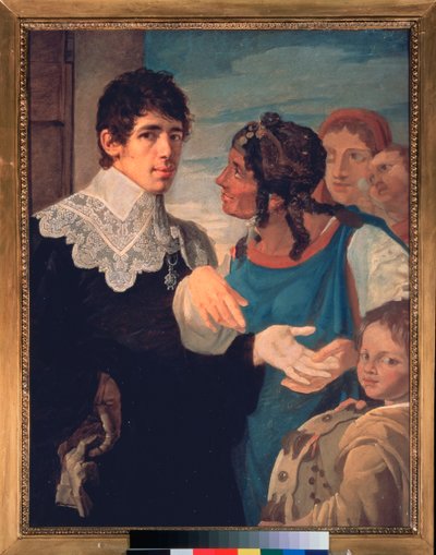 La quiromancia, Autoretrato (La quiromancia. Autorretrato) - Pintura de Vasili Kuzmich Shebuev (1777-1855), óleo sobre lienzo de Vasili Kuzmich Shebuev