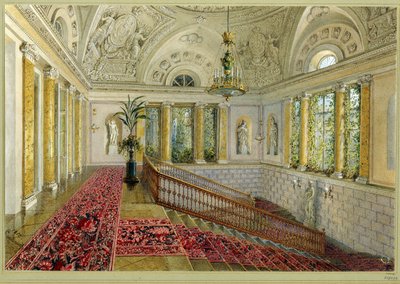 Escalera en un palacio. Obra de Vasily Semyonovich Sadovnikov (1800-1879), acuarela sobre papel de Vasili Semenovich Sadovnikov