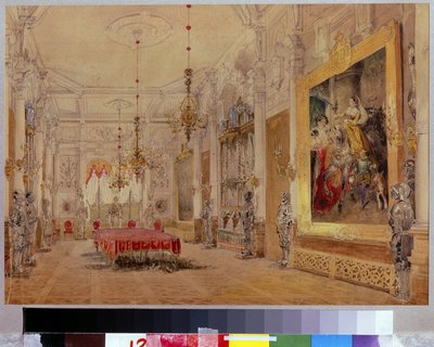 El comedor de la Casa Solariega Verki. Obra de Vasily Semyonovich Sadovnikov (18000-1879), acuarela sobre lienzo de Vasili Semenovich Sadovnikov