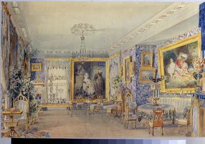 El Salón de la Casa Solariega Verki. Obra de Vasily Semyonovich Sadovnikov (1800-1879), acuarela sobre papel de Vasili Semenovich Sadovnikov