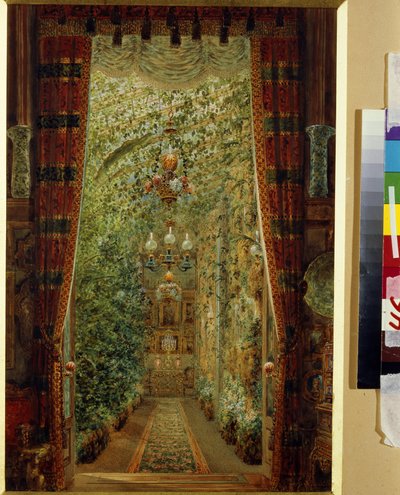 El jardín de invierno del Palacio Yusupov (Palacio Moika) en San Petersburgo. (El Jardín de Invierno en el Palacio Yusupov en San Petersburgo). Obra de Vasily Semyonovich Sadovnikov (1800-1879), acuarela sobre papel de Vasili Semenovich Sadovnikov