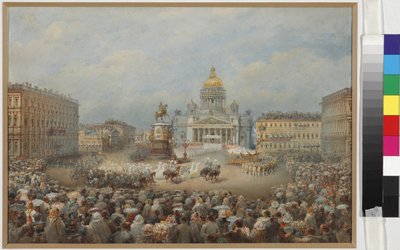 Ceremonia de inauguración del Monumento a Nicolás I en la Plaza Mariinsky de Vasili Semenovich Sadovnikov
