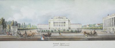 El Teatro Imperial Bolshoi Kamenny de San Petersburgo desde el panorama de la Avenida Nevsky de Vasili Semenovich Sadovnikov