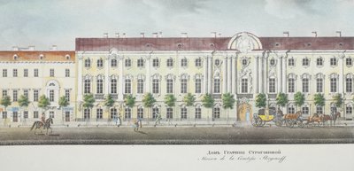 El Palacio Stroganov desde el panorama de la Avenida Nevsky de Vasili Semenovich Sadovnikov