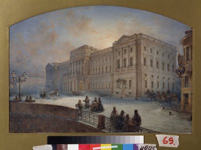 Vista del Palacio Marlinsky en invierno (San Petersburgo). Obra de Vasily Semyonovich Sadovnikov (1800-1879), acuarela sobre papel de Vasili Semenovich Sadovnikov