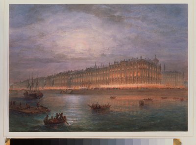 Vista nocturna del Palacio de Invierno (San Petersburgo). Obra de Vasily Semyonovich Sadovnikov (1800-1879), acuarela sobre papel. Arte ruso del siglo XIX. Hermitage estatal, San Petersburgo. de Vasili Semenovich Sadovnikov