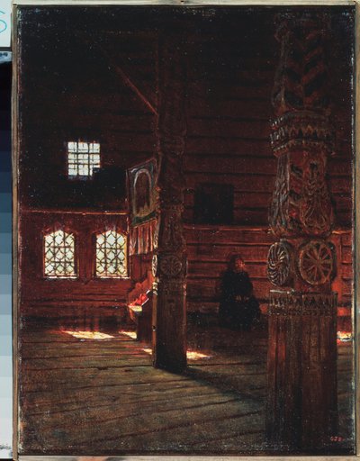 Interior de la Iglesia de Pedro y Pablo en Puchug - Pintura de Vasili Vasilyevich Vereshchagin (Vassili Vereshchagin) (1842-1904), óleo sobre lienzo de Vasili Vasilievich Vereshchagin