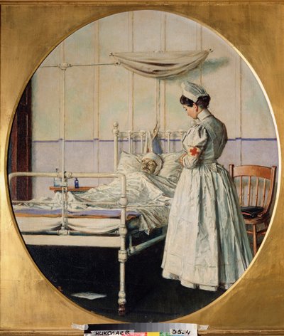 The Letter Remains Incomplete (The Letter Remains Incomplete) - Una enfermera estadounidense parada cerca de la cama de un soldado muerto en el hospital, medita frente al cuerpo - episodio de la Guerra Hispanoamericana de Vasili Vasilievich Vereshchagin