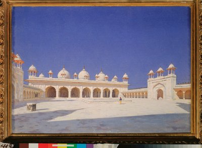 La Mezquita de la Perla en el Fuerte Rojo de Agra en India - Pintura de Vasili Vasilyevich Vereshchagin (Vassili Vereshchagin) (1842-1904), óleo sobre lienzo de Vasili Vasilievich Vereshchagin