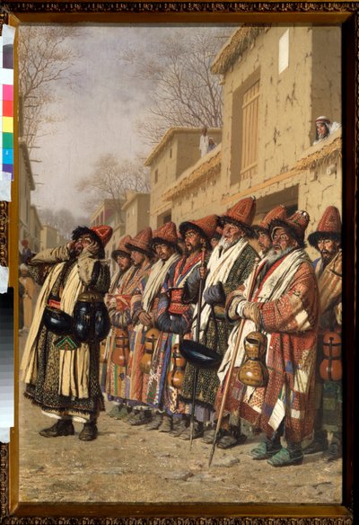 El coro de derviches pidiendo limosna en Tashkent (Uzbekistán) (Coro de derviches pidiendo limosna en Tashkent) - Pintura de Vasili Vasilyevich Vereshchagin (Vassili Vereshchagin) (1842-1904), óleo sobre lienzo de Vasili Vasilievich Vereshchagin