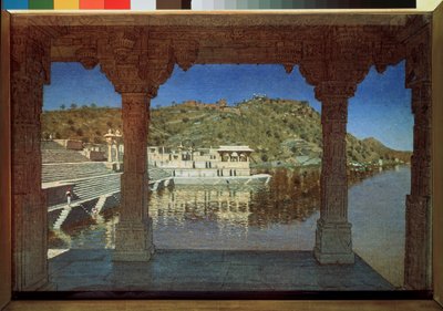 Rajasthan (India), sur le lac a Udaipur (Rajasthan, en el lago de Udaipur) - Pintura de Vasili Vasilyevich Vereshchagin (Vassili Vereshchagin) (1842-1904), óleo sobre lienzo de Vasili Vasilievich Vereshchagin