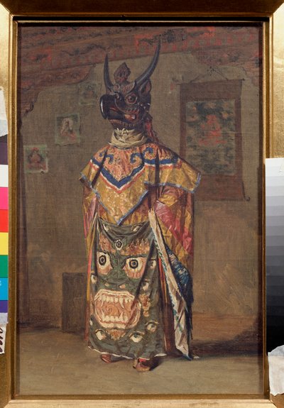 Un Lama en una fiesta budista en el Monasterio de Rumtek en Sikkim (India) (Lama en una fiesta budista en el Monasterio de Rumtek en Sikkim) - Pintura de Vasili Vasilyevich Vereshchagin (Vassili Vereshchagin) (1842-1904), óleo sobre lienzo de Vasili Vasilievich Vereshchagin