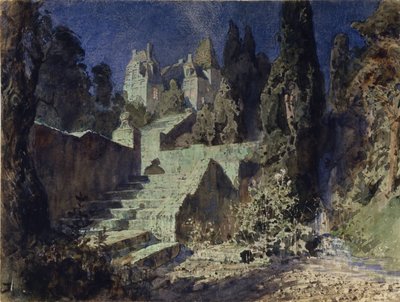 Diseño de escenario para la ópera La rosa escarlata de N. Krotkov, 1884 de Vasilij Dmitrievich Polenov
