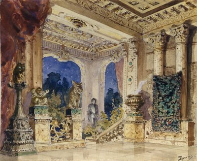 Diseño de escenario para la ópera La rosa escarlata de N. Krotkov, 1884 de Vasilij Dmitrievich Polenov