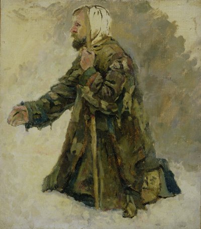 El tonto de Dios de rodillas de Vasilij Ivanovic Surikov