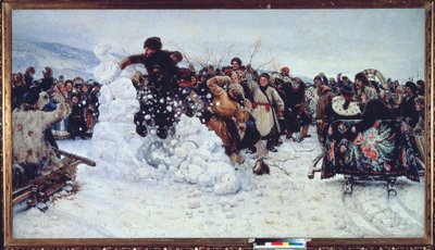 Tormenta de la fortaleza de nieve (escena popular de regocijo durante la semana de cuaresma ortodoxa, maslenitsa) - Pintura de Vasilli Ivanovich Surikov (Vasily Surikov o Vassili Surikow) (1848-1916), óleo sobre lienzo de Vasilij Ivanovic Surikov