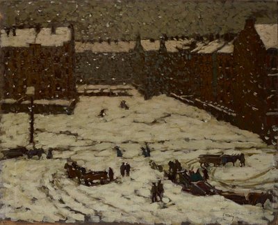 Suburbio en tiempo de nieve de Václav Malý