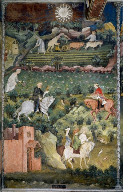 Septiembre: caza de halcones y arado de campos de Venceslao Maestro