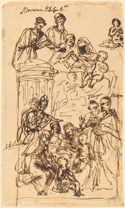 La Madonna y el Niño con santos de Venetian 17th Century