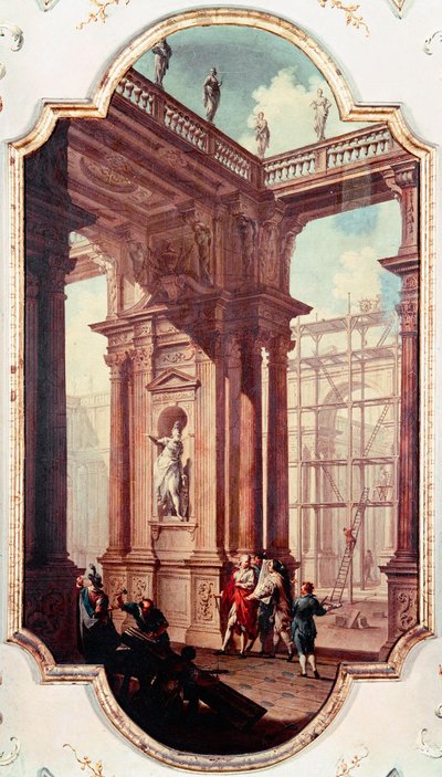 Obra en construcción de una villa en Venecia. Pintura de la escuela veneciana. Siglo XVIII Venecia, Galería de la Academia de Venetian School