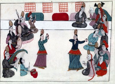 Músicos y bailarines bajo el Imperio Otomano. Miniatura de 