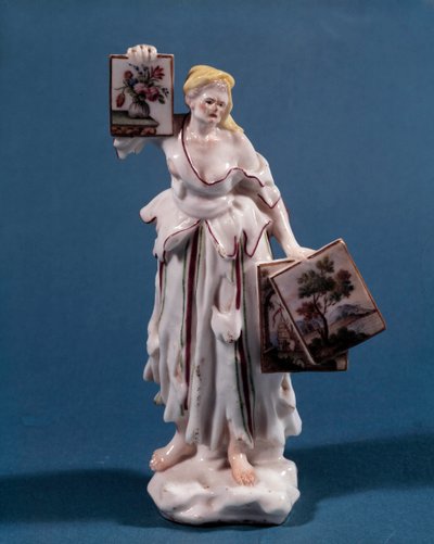 Estatuilla de porcelana que representa a una joven vendiendo o mostrando grabados. Escuela veneciana del siglo XVIII. París, Artes Decorativas de Venetian School