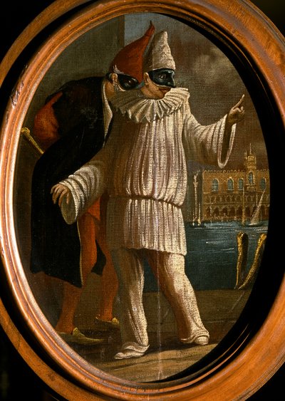 Pulcinella y Pantalone. Siglo XVIII (óleo) de Venetian School