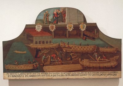 Letrero del Gremio de carpintería naval en el Arsenal de Venecia de Venetian School