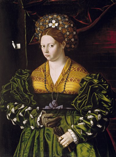 Retrato de una dama con un vestido verde de Veneto Bartolomeo