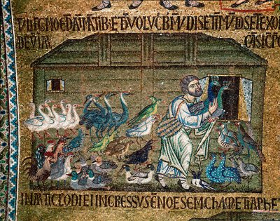 Arquitectura bizantina: “Noé llevando a los animales al arca antes del diluvio” mosaico realizado por artistas venecianos siglo XIII Basílica de San Marcos, Venecia de Veneto Byzantine School