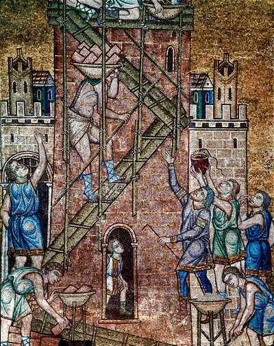 La construcción de la torre de Babel (mosaico realizado por artistas venecianos, siglo XIII, Basílica de San Marcos, Venecia) de Veneto Byzantine School