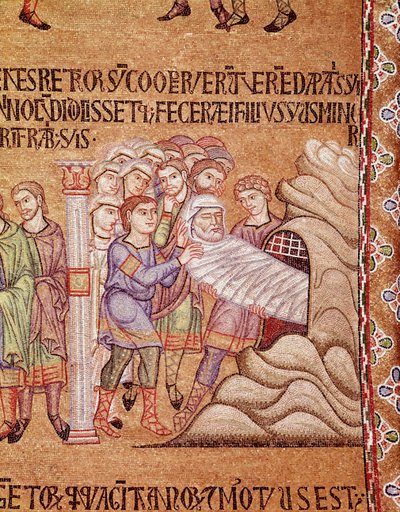 Vida de Noé, muerte y entierro de Noé (detalle del mosaico) de Veneto Byzantine School