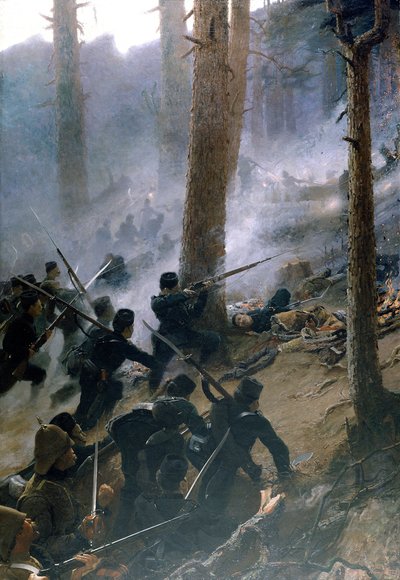 El ataque al Peiwar Kotal por los 5º Rifles Gurkha, Afganistán, diciembre 1878, c.1890 de Vereker Monteith Hamilton