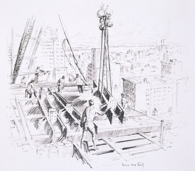 Vigas móviles en el piso 25 del Empire State Building, publicado por William Edwin Rudge de Vernon Howe Bailey