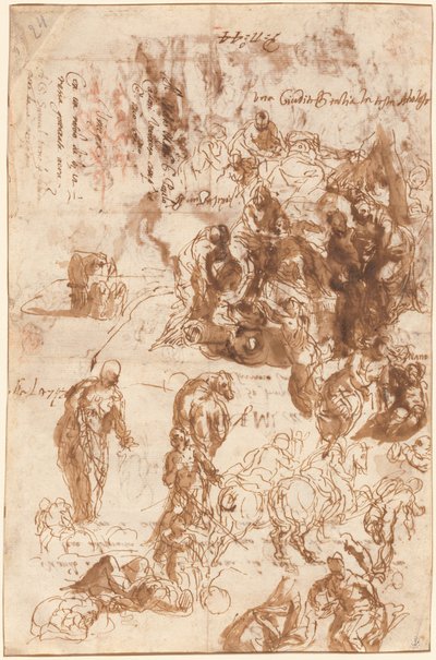 Estudios para Judith y Holofernes, David y Goliat, El hallazgo de Moisés y otros [recto] de Veronese