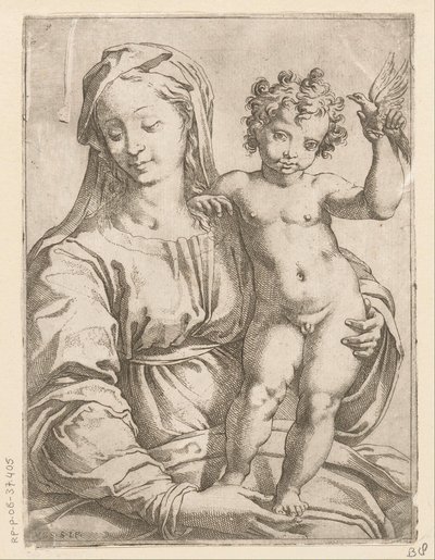 María con el Niño y un pájaro de Vespasiano Strada