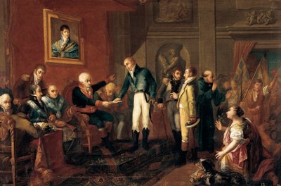Guerra de la Independencia española: "" el Capitán General de Valencia se reúne con el Cónsul Británico poco antes de la invasión francesa "" (cuadro) de Vicent Castello Amat