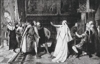 María de Molina repeliendo a los Nobles (litografía) de Vicente Borras Abella