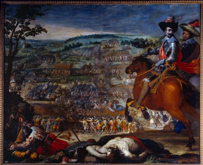 Guerra de los Treinta Años: 1618-1648. “La batalla de Fleurus en 1622”. Se opone a las tropas protestantes de Christian de Brunswick y Ernst von Mansfeld contra el ejército español dirigido por Gonzalo Fernández de Córdoba representado a la derecha. Pintur de Vicente Carducho