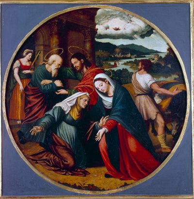 Visitación. Encuentro entre la Virgen María y Santa Isabel. Al fondo, San José y Zacarías de Vicente Juan (c.1510 79) Macip
