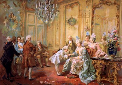 Mozart y Madame de Pompadour,c1900 (cromo) de Vicente de (after) Paredes