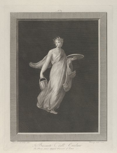 Una bacante parcialmente desnuda sosteniendo un disco en su mano izquierda levantada y un cubo en h..., ca. 1795-1820 de Vicenzo Feoli