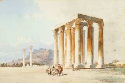 Templo de Zeus con la Acrópolis, Partenón, Atenas (acuarela y acuarela) de Vicenzo Lanza
