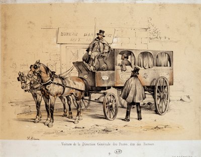 Carro de la Oficina de Correos - Litografía por Adam, c.1840 de Victor Adam