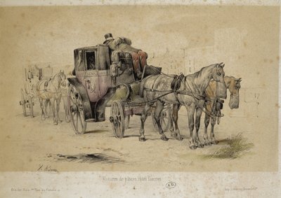 Coches llamados fiacres - Litografía por Adam, c.1840 de Victor Adam