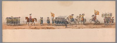 Procesión histórica en el segundo centenario de la Universidad de Ciencias Aplicadas de Utrecht, 1836 (lámina 7) Acercamiento de los ejércitos holandeses a Ostende, 3 de julio de 1600, el día después de la victoria en Nieuwpoort; según la representación di de Victor Adam